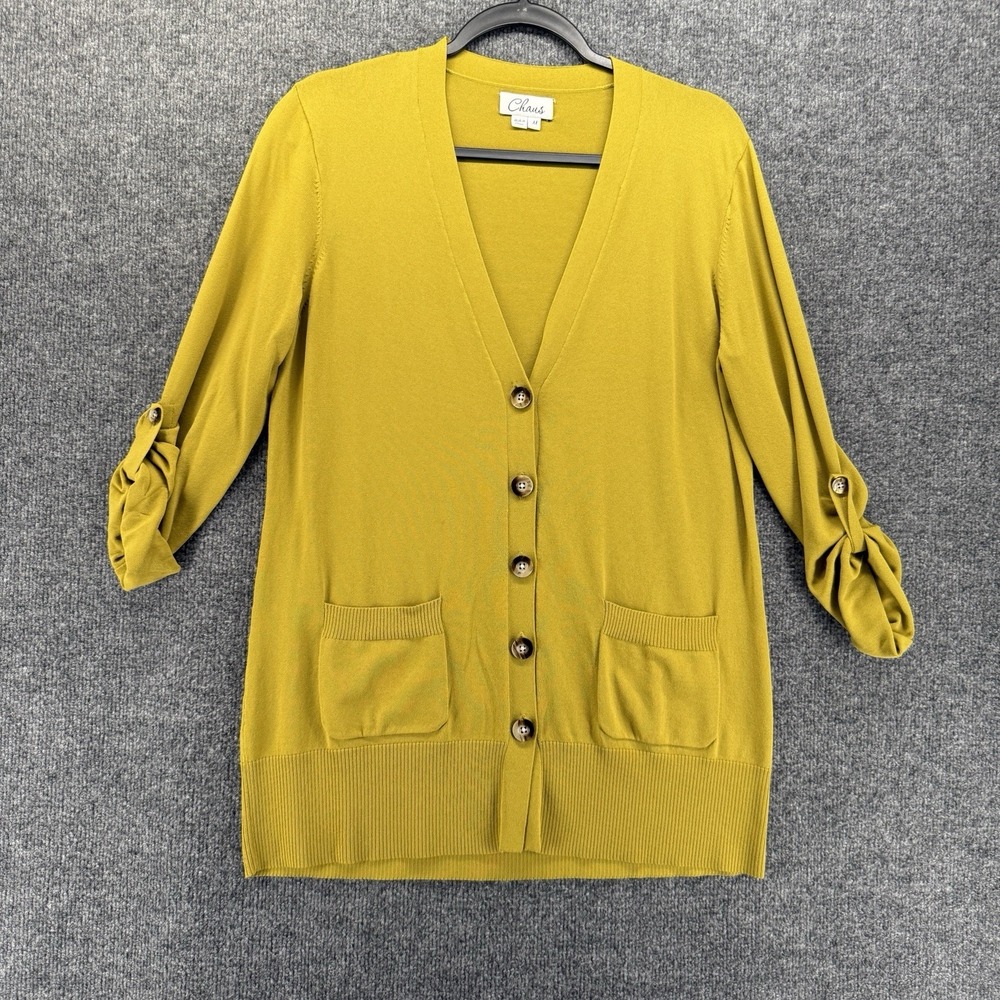 Chaus Cardigan Sweater Womens M Mustard V-Neck Button Up Preppy Casual Old Money